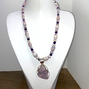 Jay King lavender opal & amethyst rondel & faceted bead necklace & pendant